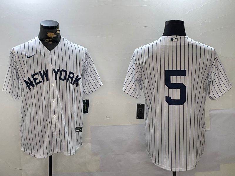 Men New York Yankees #5 No Name White Stripe Fashion Nike 2024 MLB Jersey style 1